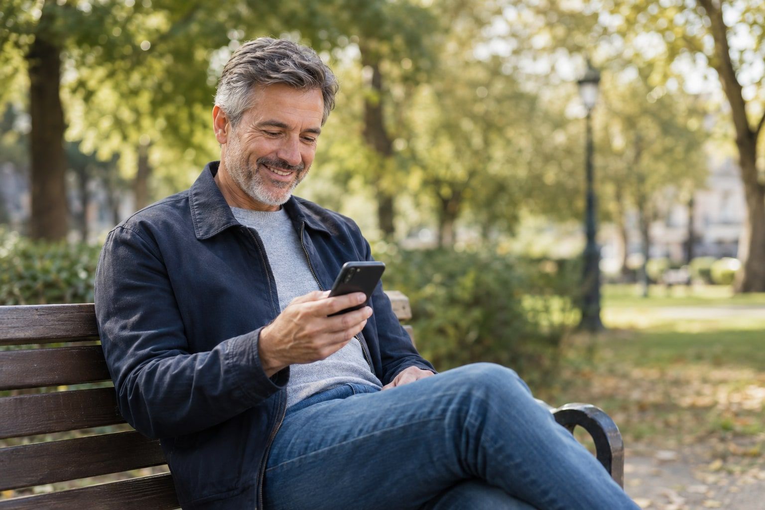 Customer reading a text from a local business
